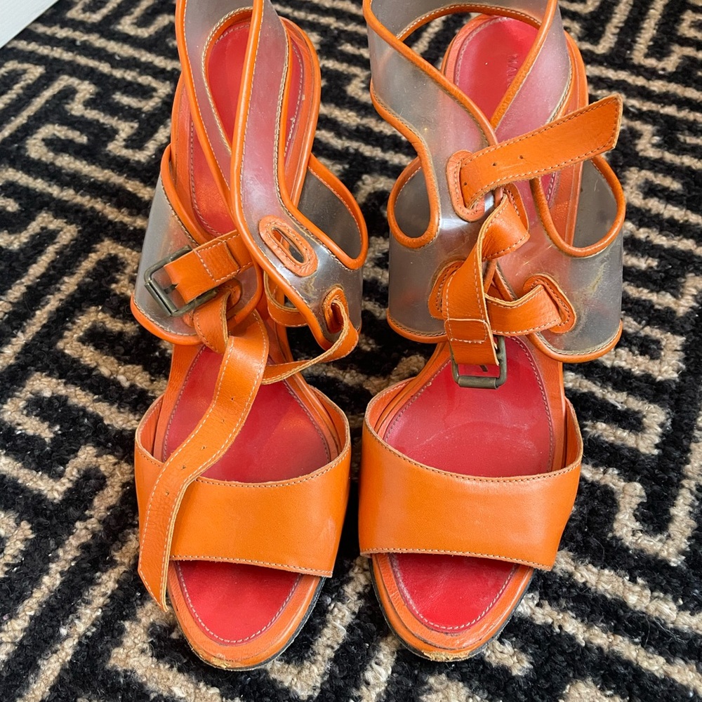 Manolo Blahnik Orange & Clear Buckle Heel
